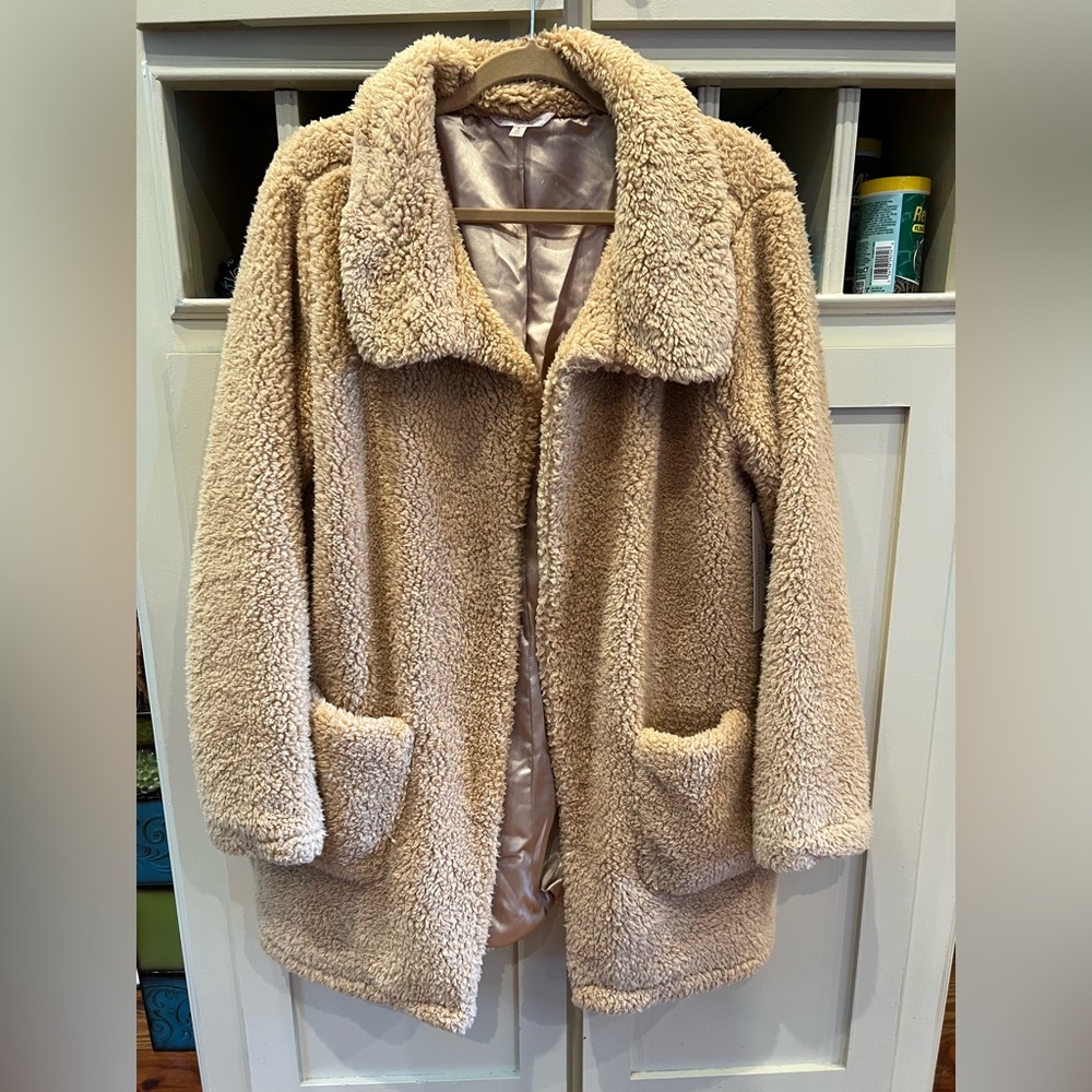 Nanette Lepore camel teddy bear jacket size Large NWT